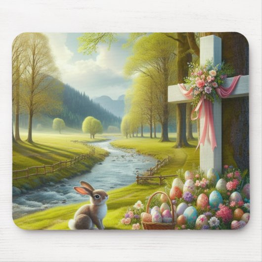 Osterkreuz mit Hasen und Eiern Mousepad (Vorne)