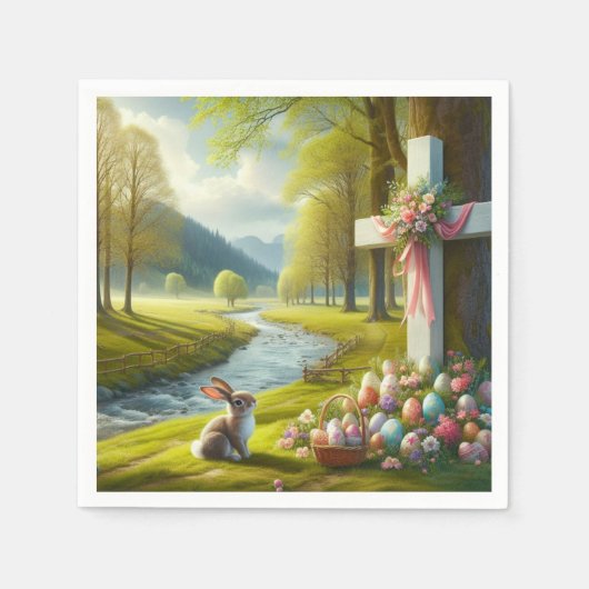 Osterkreuz mit Hasen und Eiern Serviette (Vorderseite)