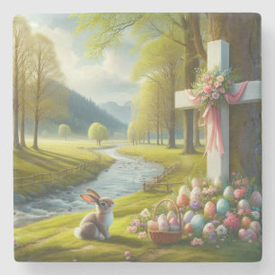 Osterkreuz mit Hasen und Eiern Steinuntersetzer