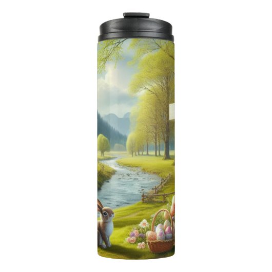 Osterkreuz mit Hasen und Eiern Thermosbecher (Vorderseite)