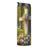 Osterkreuz mit Hasen und Eiern Thermosbecher (Nach rechts gedreht)