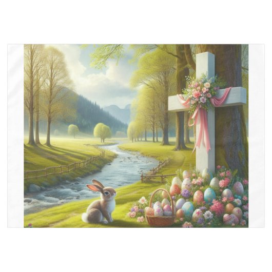 Osterkreuz mit Hasen und Eiern Tischdecke (Vorderseite (Horizontal))