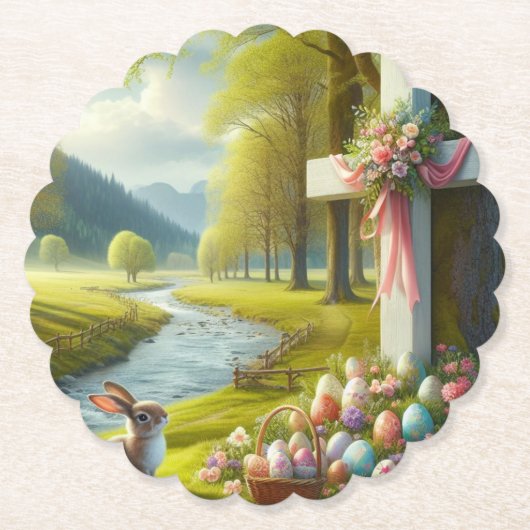 Osterkreuz mit Hasen und Eiern Untersetzer (Vorderseite)