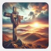 Osterkreuz mit Krone von Thorns Quadratischer Aufkleber (Vorderseite)