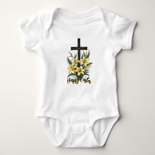 Osterkreuz mit Lilies - Happy Oaster Baby Strampler (Vorderseite)