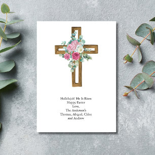 Osterkreuz Rosa Blumen religiös christlich Feiertagskarte