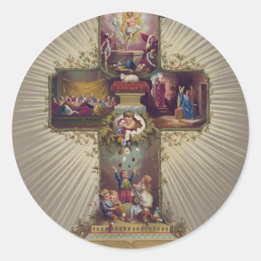 Osterkreuz Runder Aufkleber (Vorderseite)