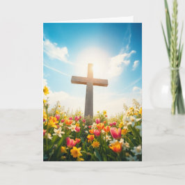 Osterkreuz umgeben von Blume Feiertagskarte