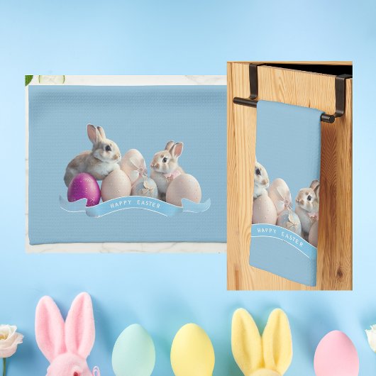 Osterküche Handtuch zwei Kaninchen & Ostereier