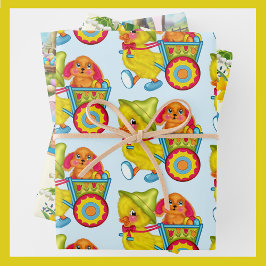 Osterküken Bunny Daffodien 3 Farbige Kinder Geschenkpapier Set