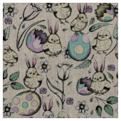 Osterküken & Frühlingsblumen Leinen Stoff (Muster)
