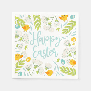 Osterküken Frühlingsflorales Laubwerk Serviette