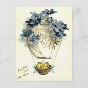 Osterküken-Heißluftballon Blaue Blume Feiertagspostkarte