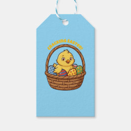 Osterküken im Korb: Geschenkanhänger
