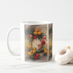 Osterküken im Vintage-Stil, Ei mit roten Tulpenblu Kaffeetasse