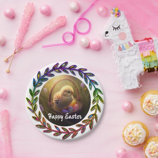 Osterküken in einem Eierkorb Pappteller (Party)