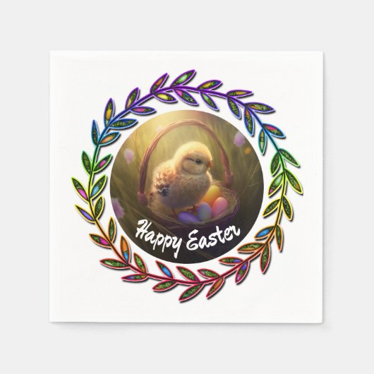 Osterküken in einem Eierkorb Serviette (Vorderseite)