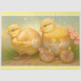 Osterküken in einer Wagensammlung Seidenpapier