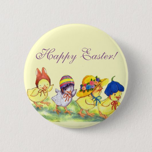 Osterküken in Hats - Frohe Ostern! Button (Vorderseite)