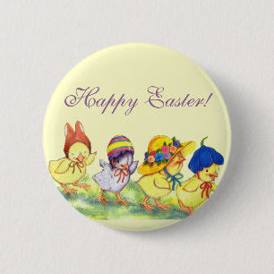 Osterküken in Hats - Frohe Ostern! Button