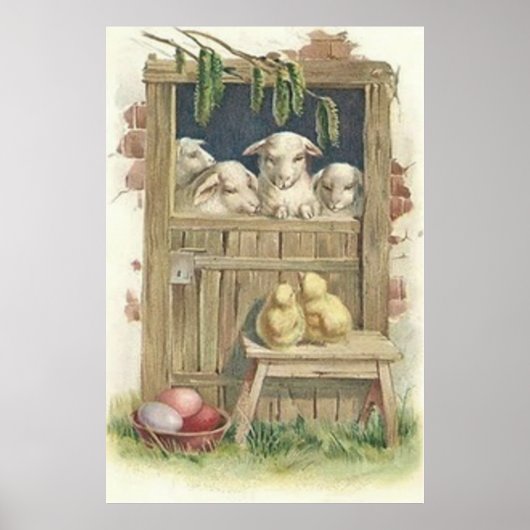 Osterküken Lamm Scheune Bunt Bemaltes Ei Poster (Vorne)