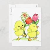 Osterküken mit Blume Feiertagspostkarte (Vorne/Hinten)