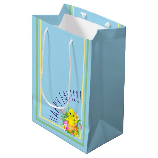 Osterküken mit Blume Mittlere Geschenktüte (Vorderseite Schrägansicht)