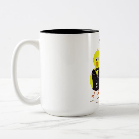 Osterküken mit personalisiertem Namen. Zweifarbige Tasse (Links)
