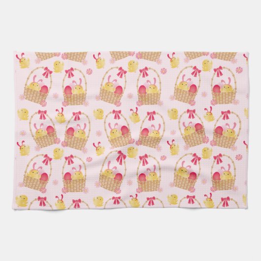 Osterküken-Muster Rosa Geschirrtuch (Horizontal)