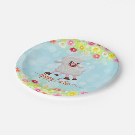 Osterlamm und Blume Pappteller (Schrägansicht)