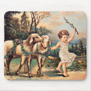 Osterlämmer im Vintage-Stil Mousepad