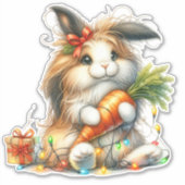 Osterlang haariger Hase und Karrot Aufkleber (Vorderseite)
