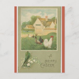 Osterliche Vintage-Farm mit Hühnern Postkarte