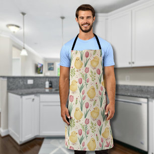 Osterliche Vintage-Gelbe Küken mit roten Tulpen Schürze