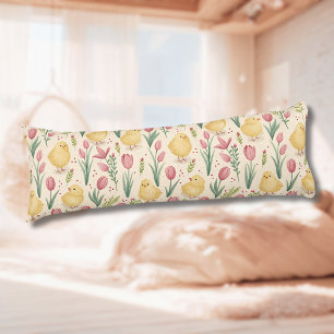 Osterliche Vintage-Gelbe Küken mit roten Tulpen Seitenschläferkissen