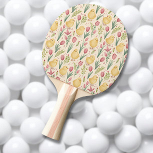 Osterliche Vintage-Gelbe Küken mit roten Tulpen Tischtennis Schläger