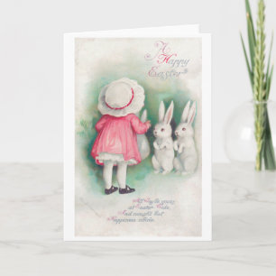 Osterliche Vintage-Mädchen und Hase Karte