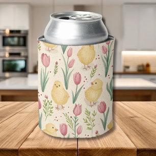 Osterliche Vintage Süße Gelbe Küken Rote Tulpen Dosenkühler