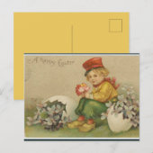 Osterlicher Junge mit Blumen und Ei Postkarte (Vorne/Hinten)