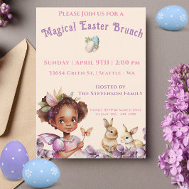 Osterlila Blumen Niedliches Mädchen und Bunnies Feiertagskarte