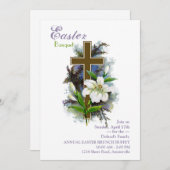 Osterlilie u. Kreuz-Einladung Einladung (Vorne/Hinten)