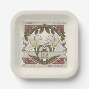 Osterlilie: Vintage Stilgestaltung Frieden Hoffnun Pappteller