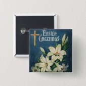 Osterlilien-Blume, Vintager religiöser Ostern Button (Vorne & Hinten)