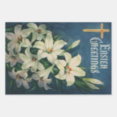 Osterlilien-Blume, Vintager religiöser Ostern Geschenkpapier Set (Vorderseite 3)