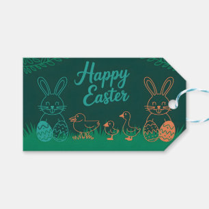 Osterliniengrafik mit Hasen und Küken Geschenkanhänger
