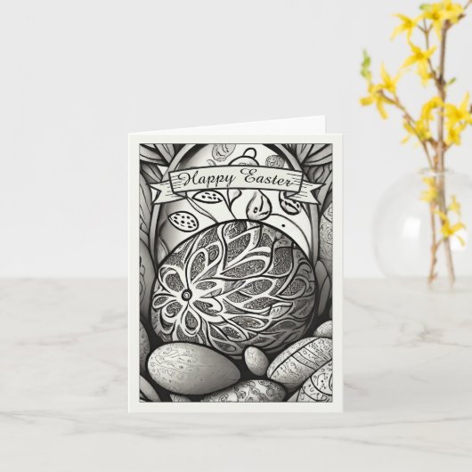 Ostermotiv b/w Cartoon mit Ostereiern 97330 Karte (Gelbe Blume)