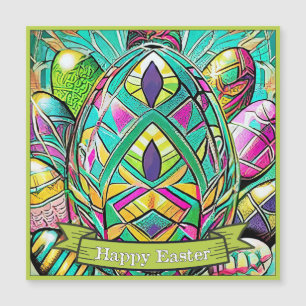 Ostermotiv Farbiger Cartoon mit Ostereiern 9073 Magnetkarte