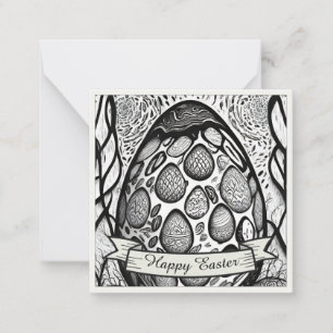 Ostermotiv s/w Cartoon mit Ostereiern 25024 Mitteilungskarte