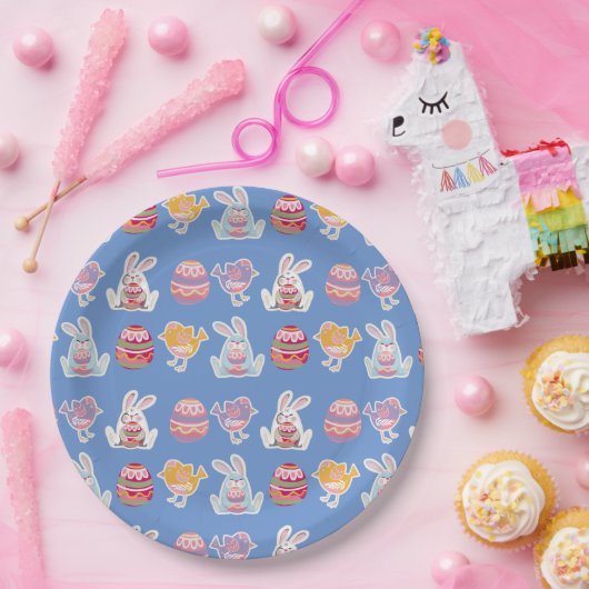 Ostermuster Blau-Grau-Papier-Teller Pappteller (Party)