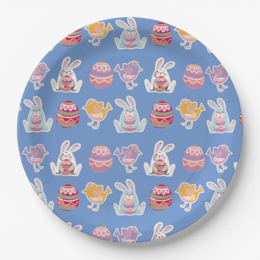 Ostermuster Blau-Grau-Papier-Teller Pappteller (Vorderseite)
